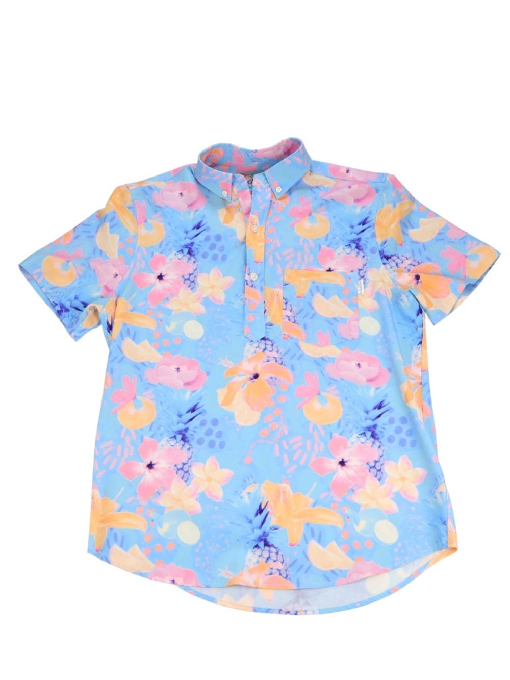 Chubbies Tropical Hawaiian Button Shirt Small Blue Floral Fruit Print